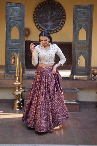 Wine Ready-to-Wear Jacquard Lehenga ClothsVilla