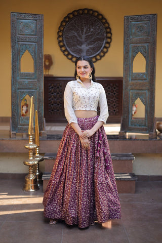Wine Ready-to-Wear Jacquard Lehenga ClothsVilla