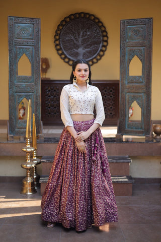 Wine Ready-to-Wear Jacquard Lehenga ClothsVilla
