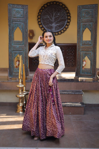 Wine Ready-to-Wear Jacquard Lehenga ClothsVilla