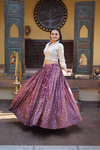 Wine Ready-to-Wear Jacquard Lehenga ClothsVilla