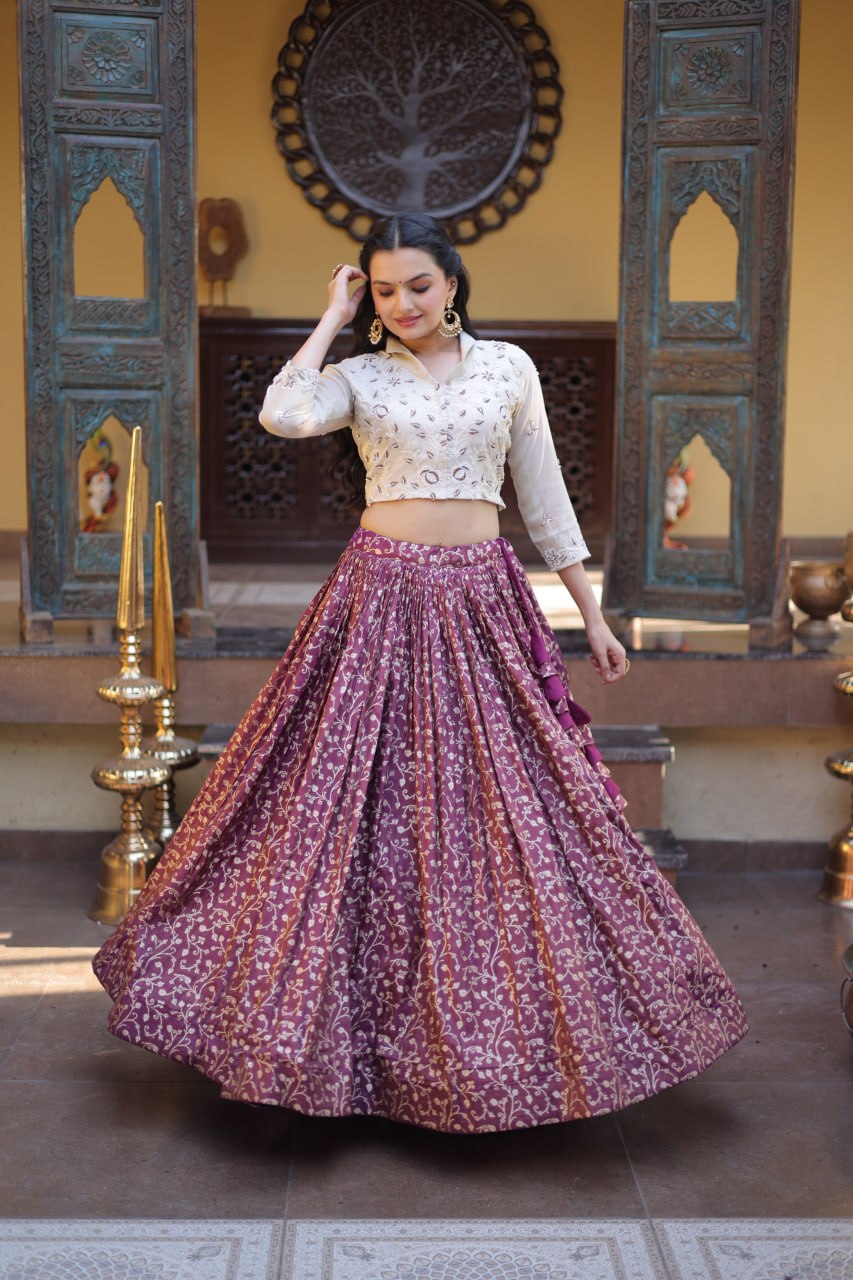 Wine Ready-to-Wear Jacquard Lehenga ClothsVilla