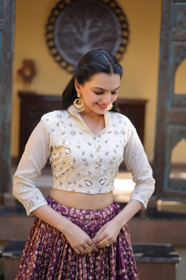 Wine Ready-to-Wear Jacquard Lehenga ClothsVilla