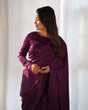 Load image into Gallery viewer, Wine Ready-to-Wear Premium Marble Velvet Saree with Full-Stitched Blouse