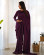 Load image into Gallery viewer, Wine Ready-to-Wear Premium Marble Velvet Saree with Full-Stitched Blouse