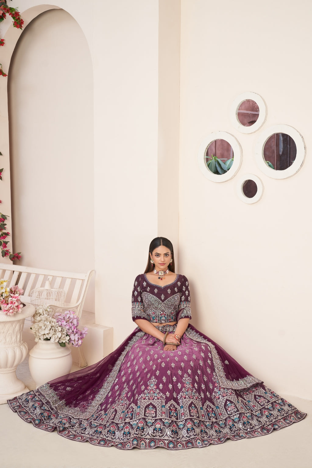 Wine Red Embroidered Lehenga Choli Set - Perfect for Parties ClothsVilla