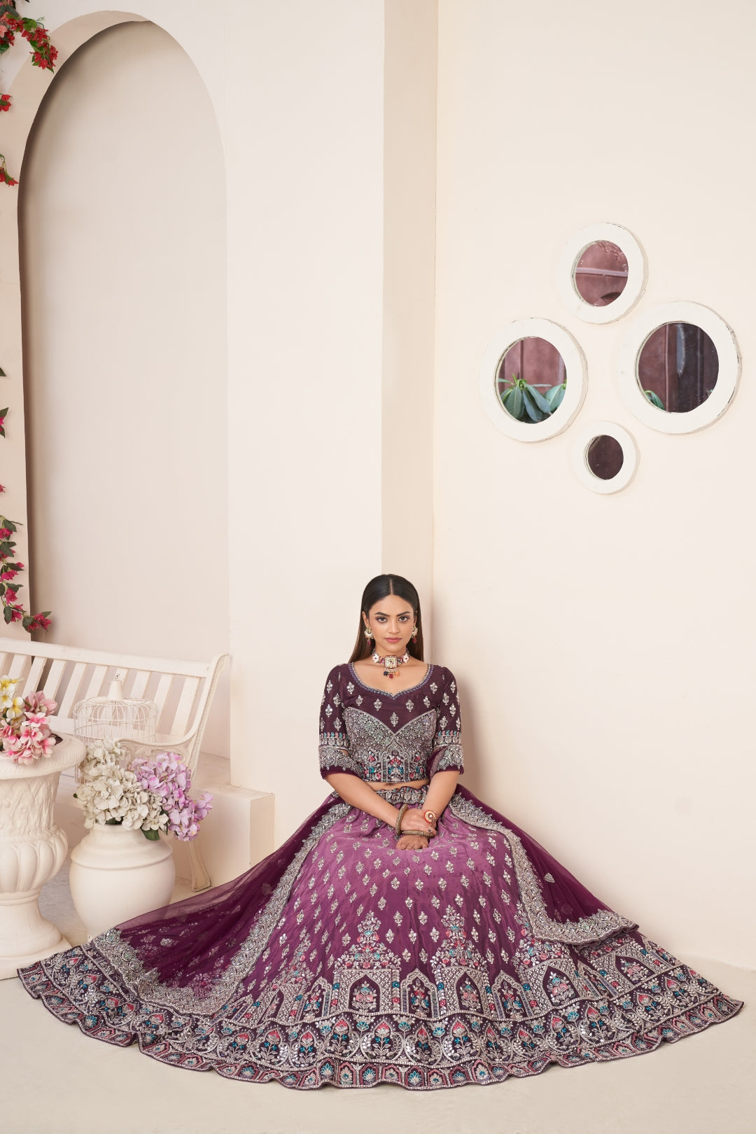 Wine Red Embroidered Lehenga Choli Set - Perfect for Parties ClothsVilla