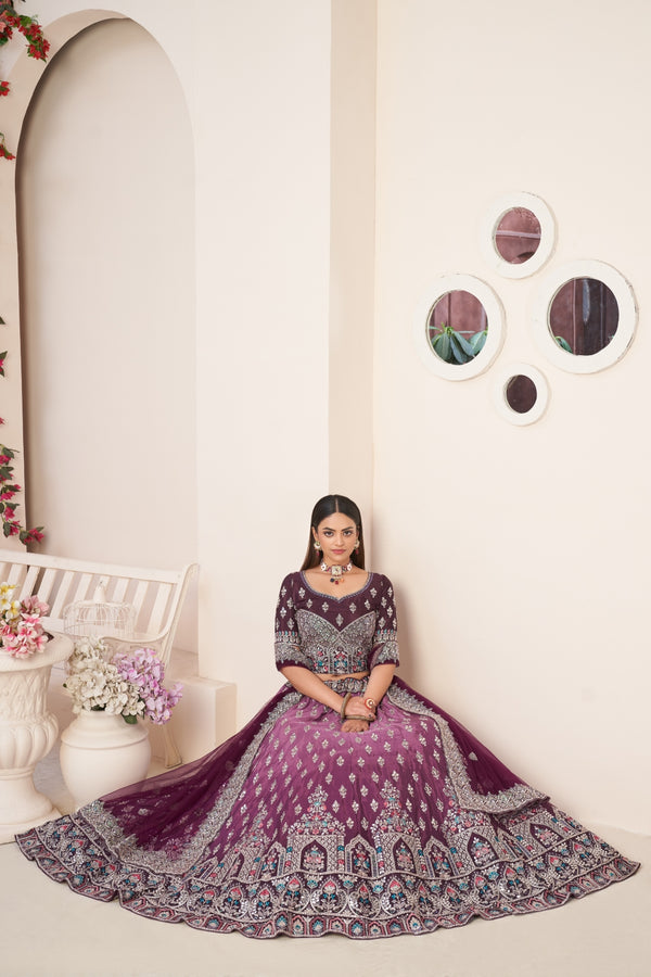 Wine Red Embroidered Lehenga Choli Set - Perfect for Parties ClothsVilla