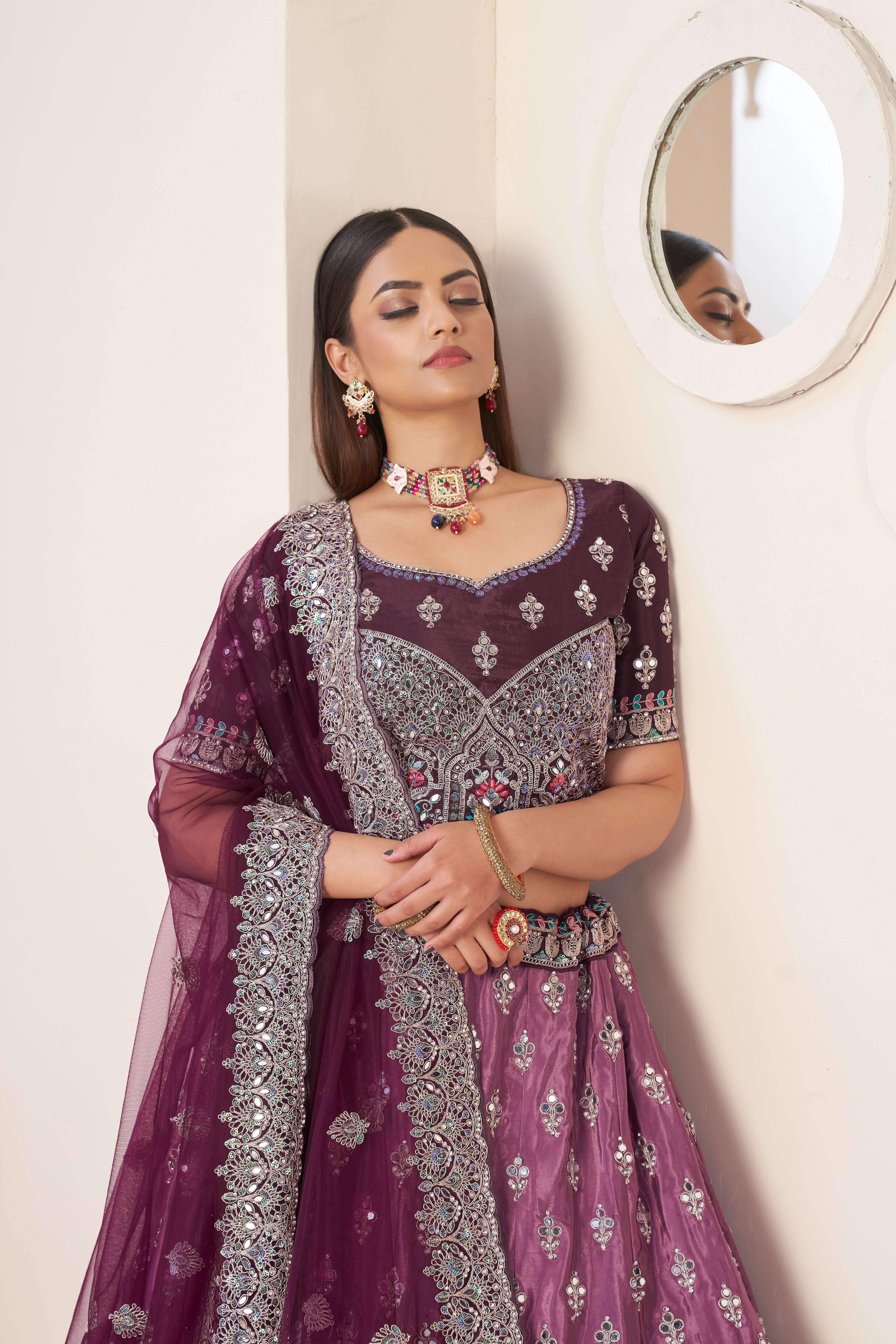 Wine Red Embroidered Lehenga Choli Set - Perfect for Parties ClothsVilla