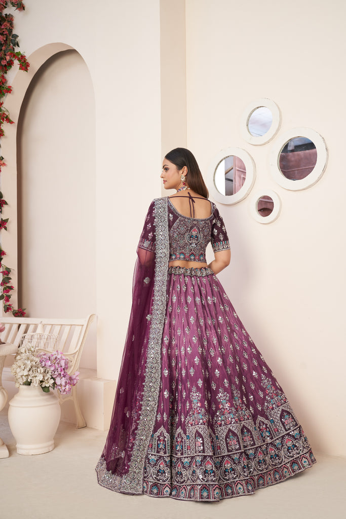 Wine Red Embroidered Lehenga Choli Set - Perfect for Parties ClothsVilla