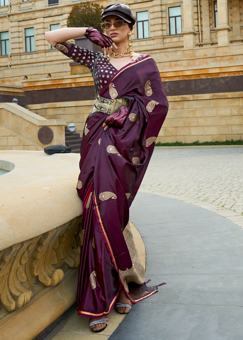 Wine Regal Banarasi Satin Silk Saree – Timeless Elegance ClothsVilla