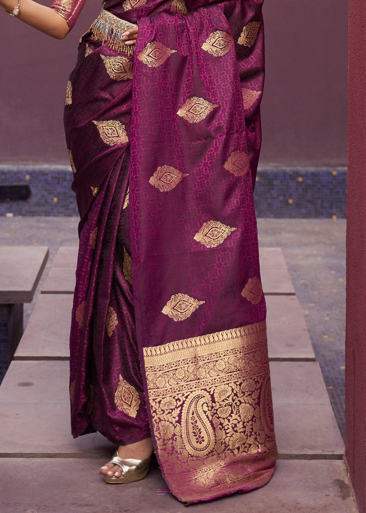 Wine Regal Woven Pure Silk Banarasi Saree ClothsVilla