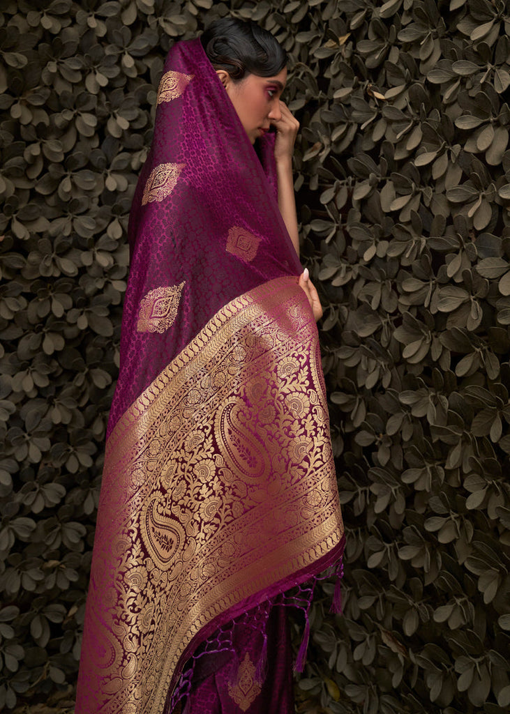 Wine Regal Woven Pure Silk Banarasi Saree ClothsVilla