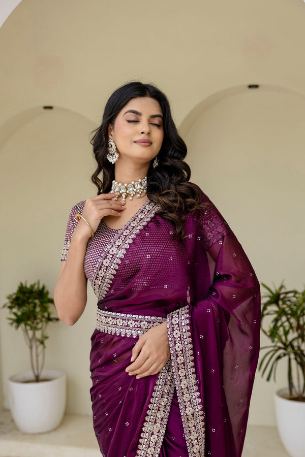 Wine Royal Kasturi Silk Saree with Zari, Dori, Foil & 4mm Sequins Work – Festive Edition ClothsVilla
