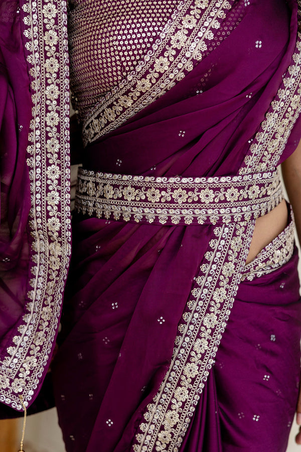 Wine Royal Kasturi Silk Saree with Zari, Dori, Foil & 4mm Sequins Work – Festive Edition ClothsVilla