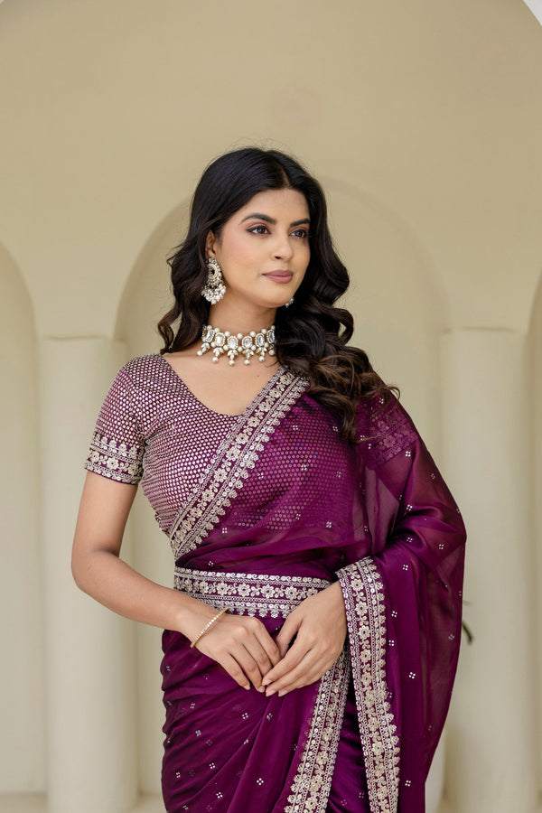 Wine Royal Kasturi Silk Saree with Zari, Dori, Foil & 4mm Sequins Work – Festive Edition ClothsVilla