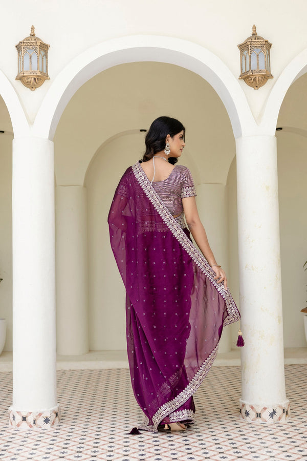 Wine Royal Kasturi Silk Saree with Zari, Dori, Foil & 4mm Sequins Work – Festive Edition ClothsVilla