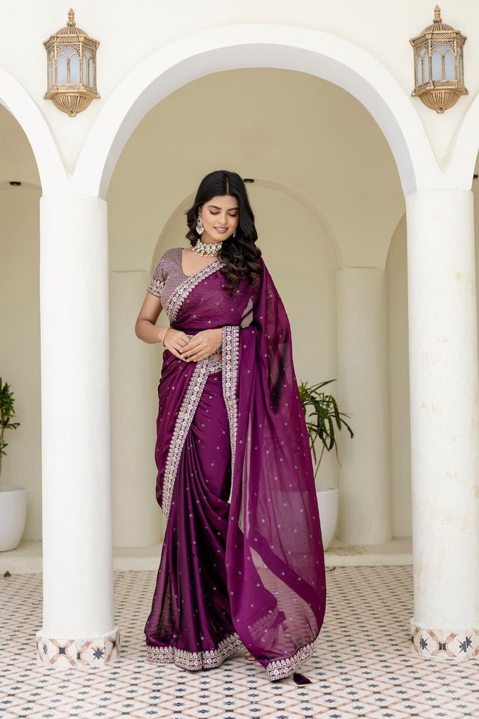 Wine Royal Kasturi Silk Saree with Zari, Dori, Foil & 4mm Sequins Work – Festive Edition ClothsVilla