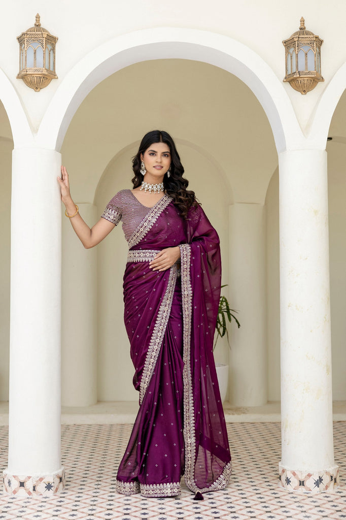 Wine Royal Kasturi Silk Saree with Zari, Dori, Foil & 4mm Sequins Work – Festive Edition ClothsVilla