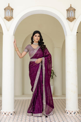 Wine Royal Kasturi Silk Saree with Zari, Dori, Foil & 4mm Sequins Work – Festive Edition ClothsVilla