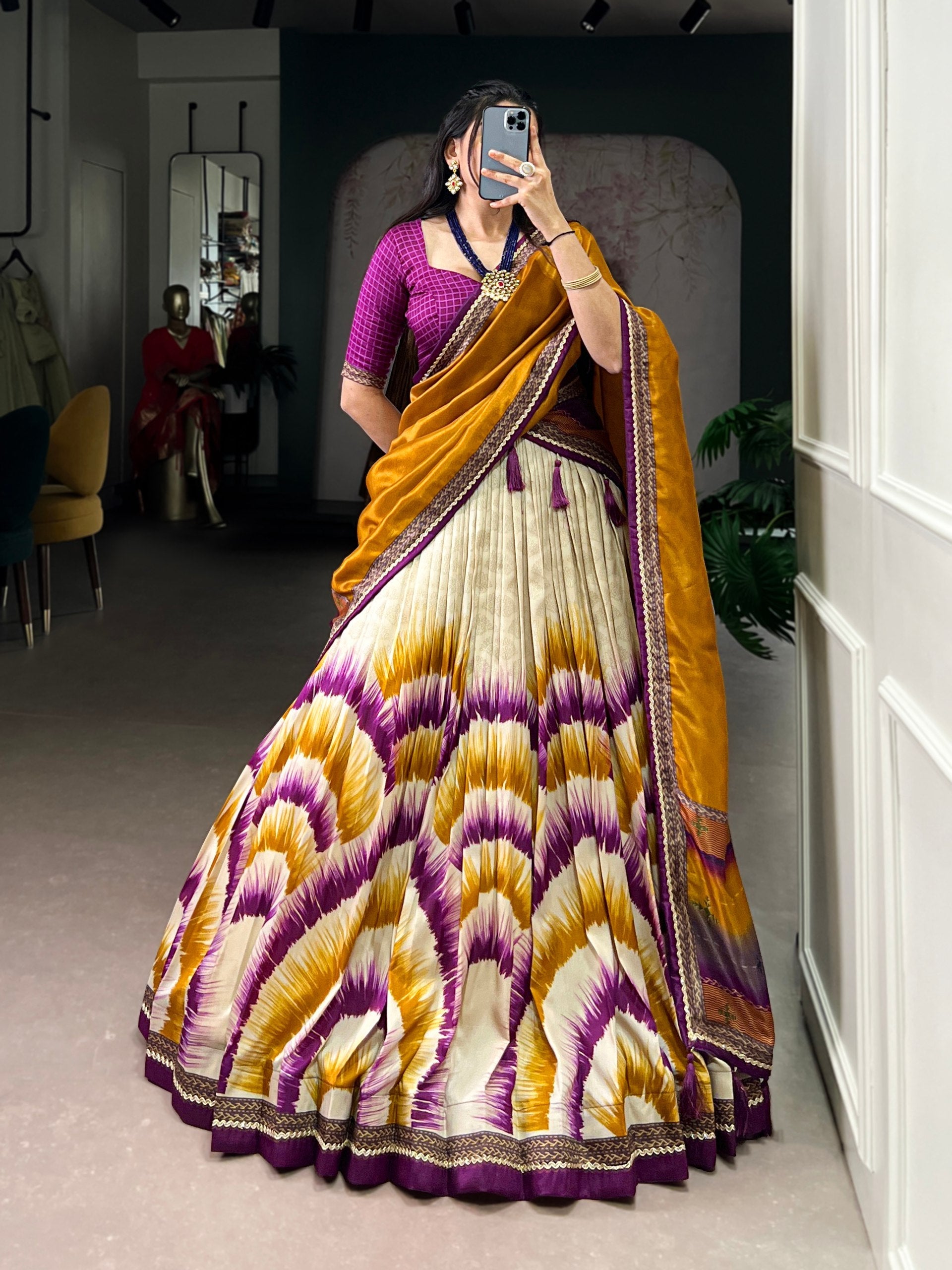 Wine Royal Tie‑Dye Dream Lehenga Set – Handcrafted Tasar Silk with Lace & Tassel Dupatta Clothsvilla Main image