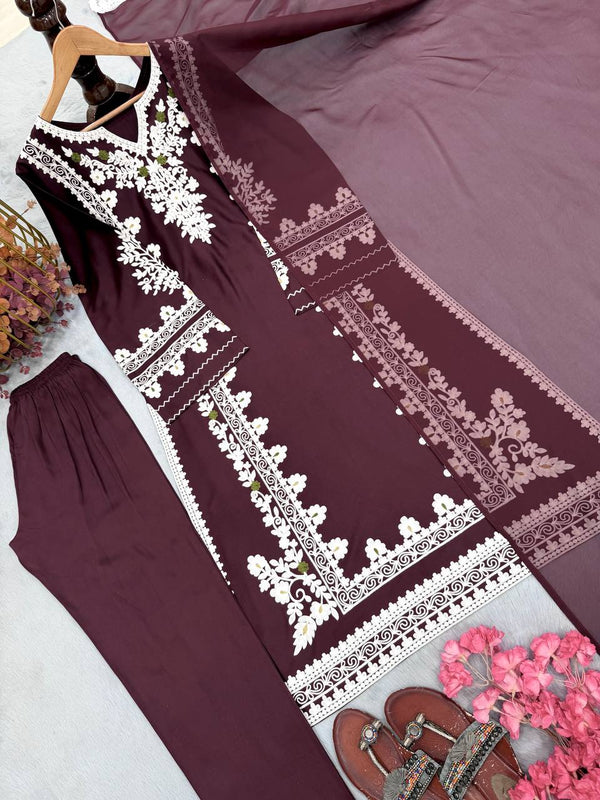 Wine Satin Rayon Kaftan Set ClothsVilla