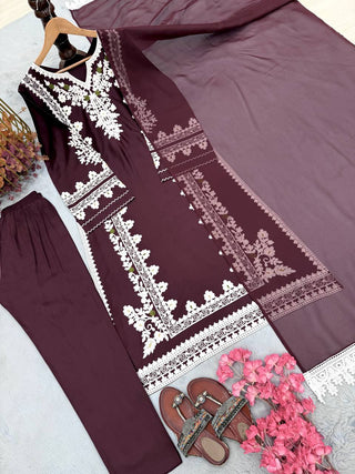 Wine Satin Rayon Kaftan Set ClothsVilla