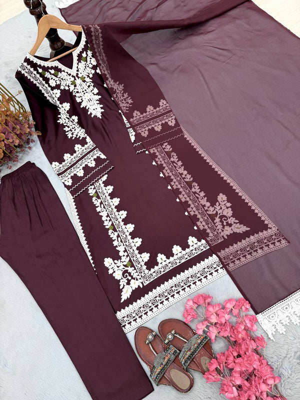 Wine Satin Rayon Kaftan Set ClothsVilla