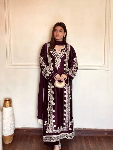 Wine Satin Rayon Kaftan Set ClothsVilla Main image