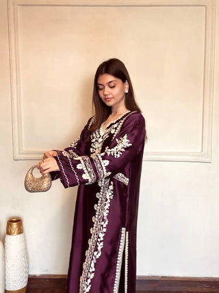 Wine Satin Rayon Kaftan Set ClothsVilla