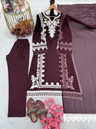 Wine Satin Rayon Kaftan Set ClothsVilla