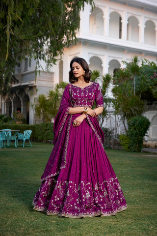 Wine Sequin Embroidered Vichitra Silk Lehenga Choli Set ClothsVilla