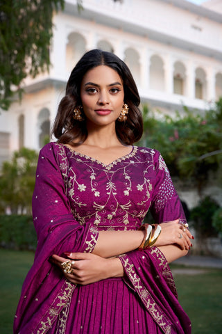 Wine Sequin Embroidered Vichitra Silk Lehenga Choli Set ClothsVilla