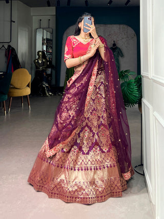 Wine Silk Lehenga Choli with Zari Work ClothsVilla