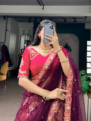 Wine Silk Lehenga Choli with Zari Work ClothsVilla