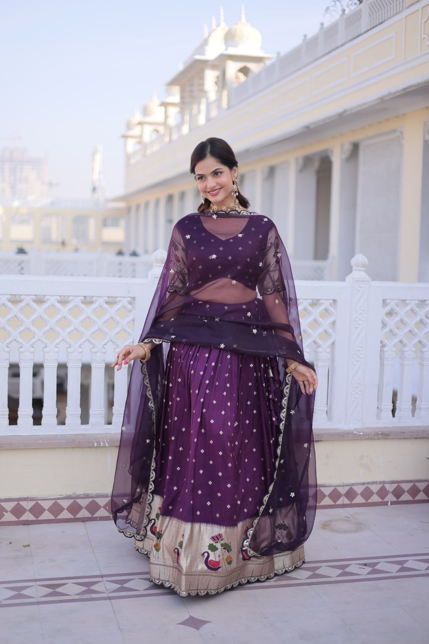 Wine Silk Meena Weaving Lehenga ClothsVilla