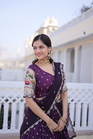 Wine Silk Meena Weaving Lehenga ClothsVilla