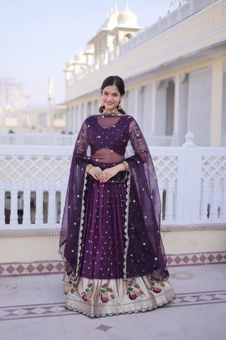 Wine Silk Meena Weaving Lehenga ClothsVilla