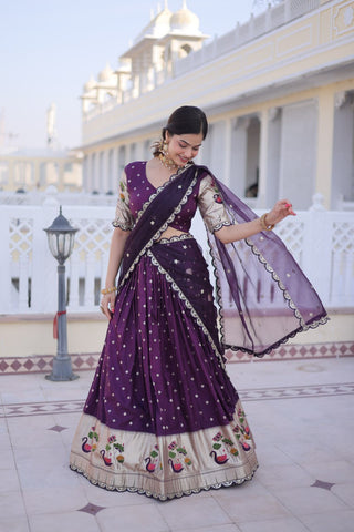Wine Silk Meena Weaving Lehenga ClothsVilla