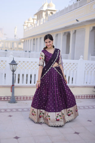 Wine Silk Meena Weaving Lehenga ClothsVilla