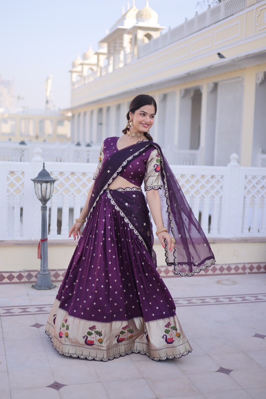 Wine Silk Meena Weaving Lehenga ClothsVilla