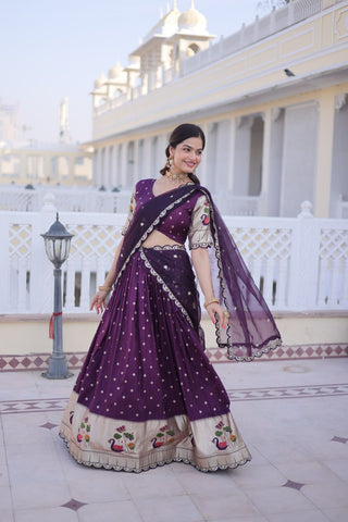 Wine Silk Meena Weaving Lehenga ClothsVilla