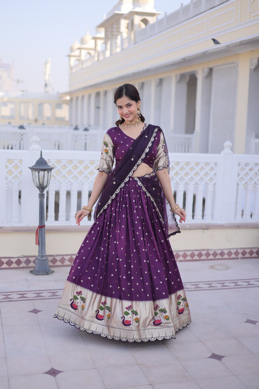Wine Silk Meena Weaving Lehenga ClothsVilla