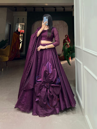 Wine Simple & Elegant Rajwadi Chanderi Lehenga Choli ClothsVilla