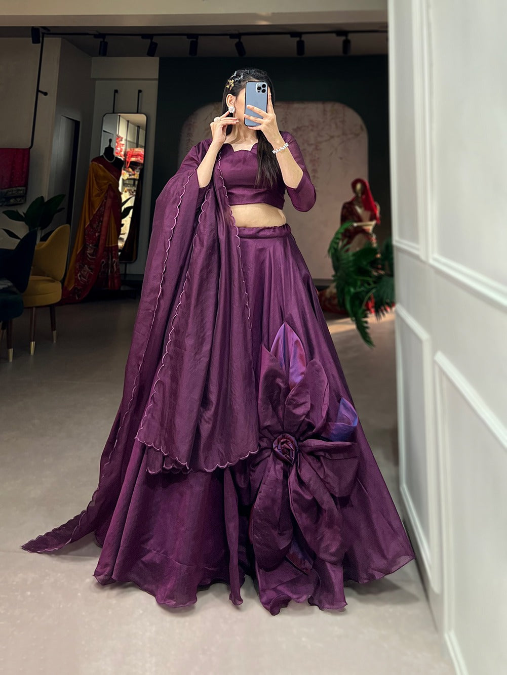 Wine Simple & Elegant Rajwadi Chanderi Lehenga Choli ClothsVilla