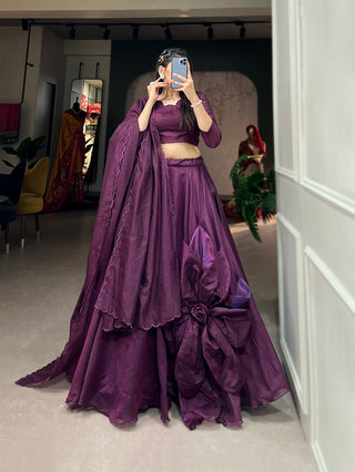 Wine Simple & Elegant Rajwadi Chanderi Lehenga Choli ClothsVilla