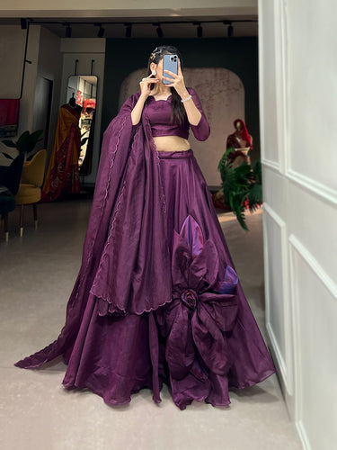 Wine Simple & Elegant Rajwadi Chanderi Lehenga Choli ClothsVilla
