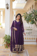 Load image into Gallery viewer, Wine Sparkling Faux Blooming Gown with Embroidered Sequins &amp; Designer Lace Dupatta ClothsVilla