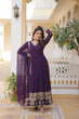 Load image into Gallery viewer, Wine Sparkling Faux Blooming Gown with Embroidered Sequins &amp; Designer Lace Dupatta ClothsVilla