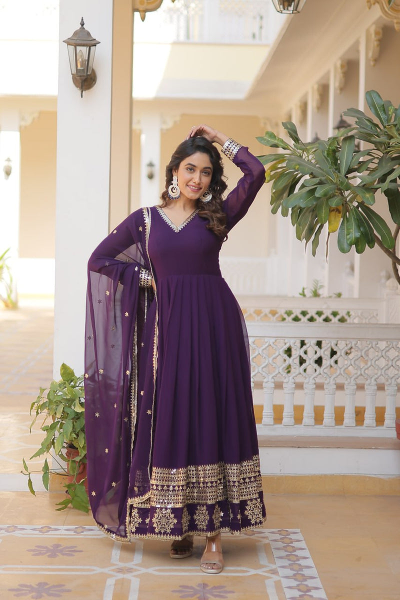 Blue Faux Blooming Readymade Designer Gown main image 1